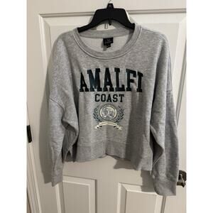 Oak & Trellis New Amalfi Coast Crop Oversized Sweatshirt Gray Green XL